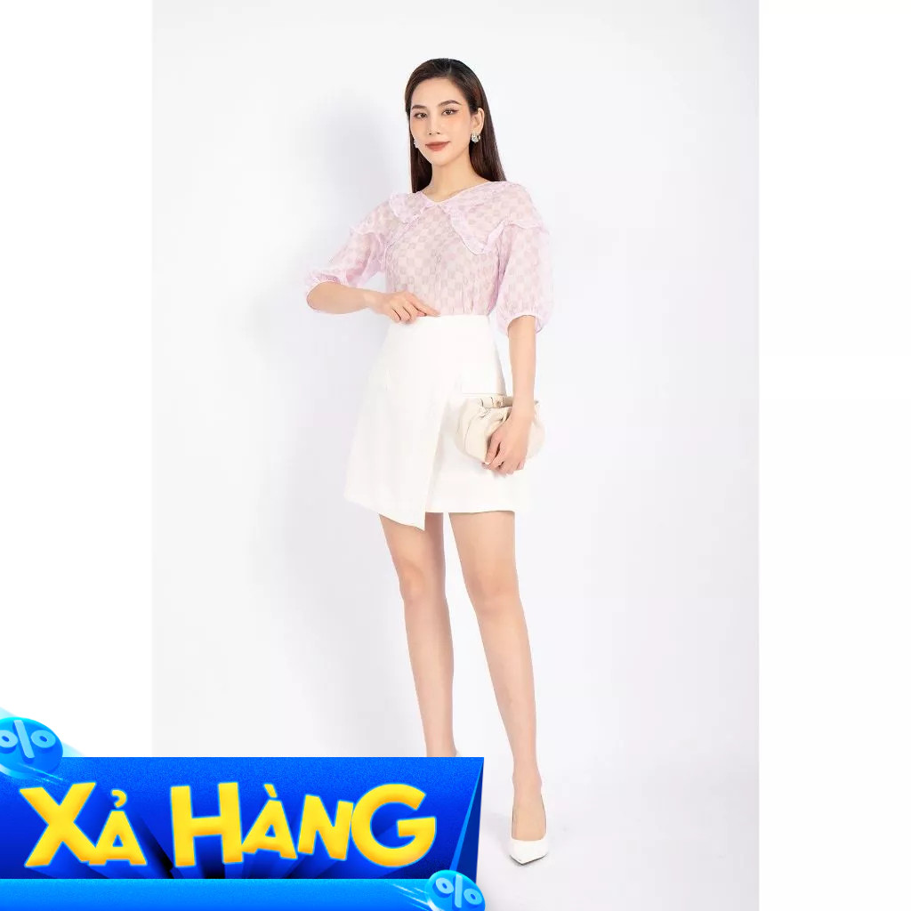 FJN7646 - กระโปรงสํานักงานผ้านาโนทรงเอและพนังกระเป๋าตกแต่งด้านหลัง - PANTIO