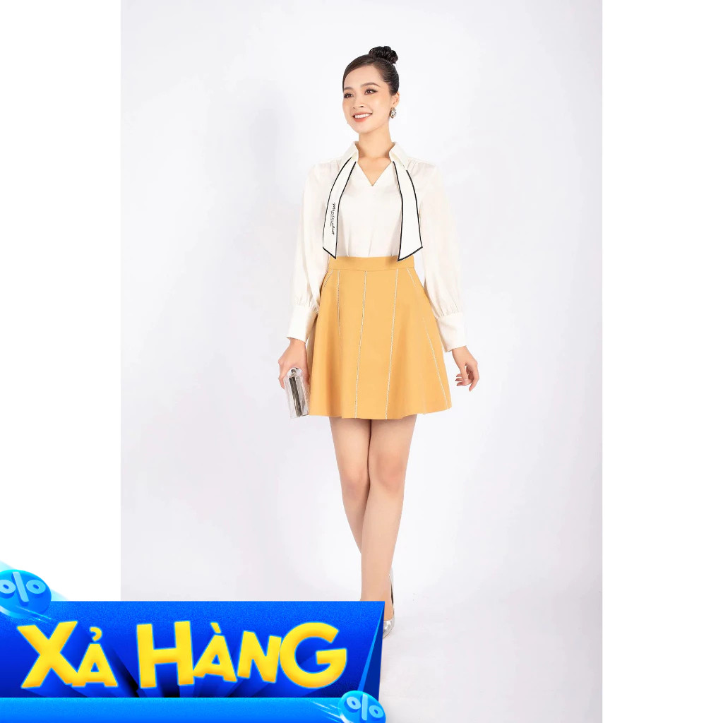 FJN9650 - กระโปรงสํานักงานผ้าหยาบมีตัวบานและสายลูกไม้เพื่อสร้างหลังซิป - หอบ