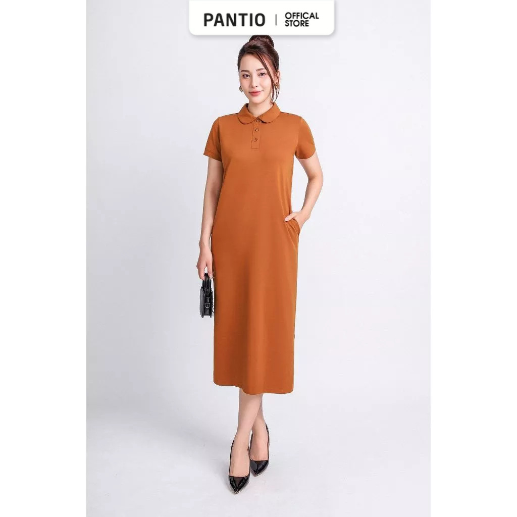 FDD3125 - เดรสสตรีทผ้าฝ้ายคอปกเยอรมัน ท็อปกลม กระดุมตกแต่ง - PANTIO