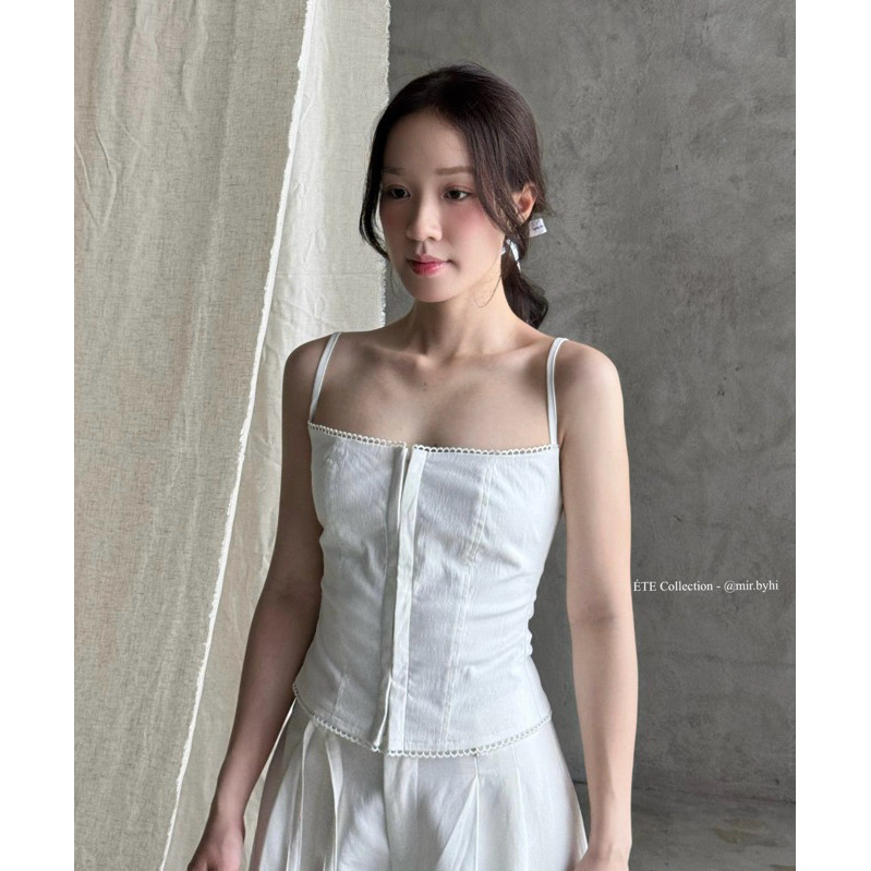 เสื้อทําอาหาร | Mir.byhi | เสื้อกล้ามรัดตัวตะขอผ้าลินินยืดหยุ่น
