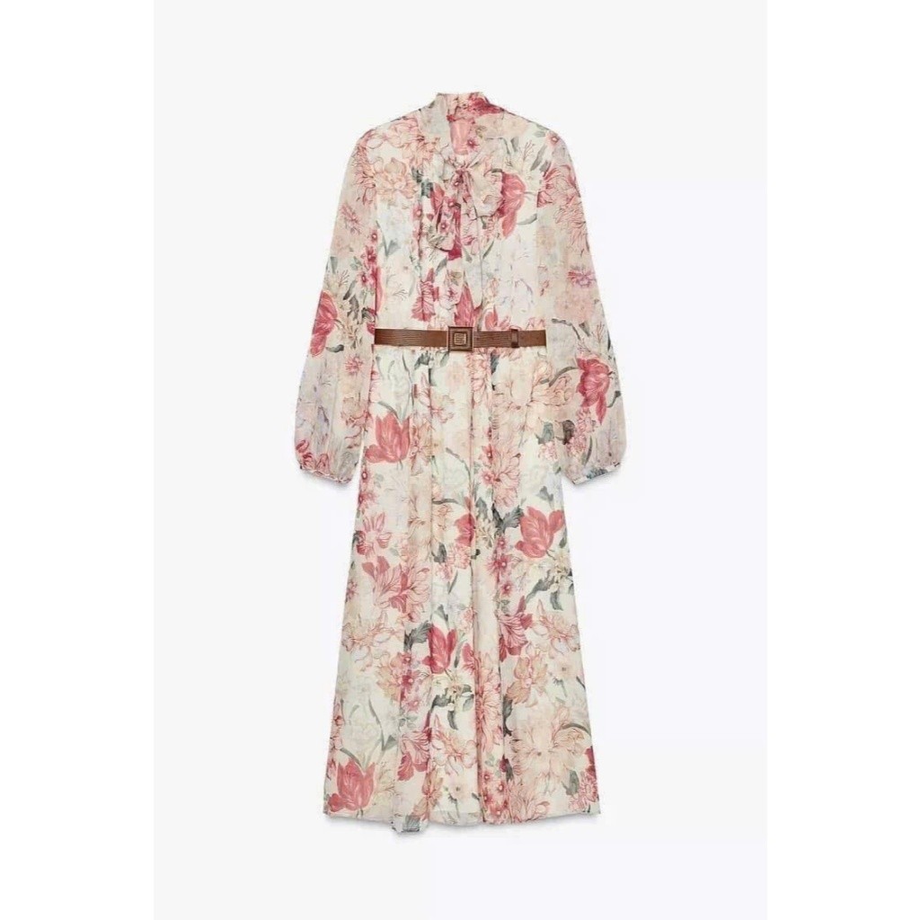 เดรสมิดิผ้าชีฟองกุหลาบทําV132