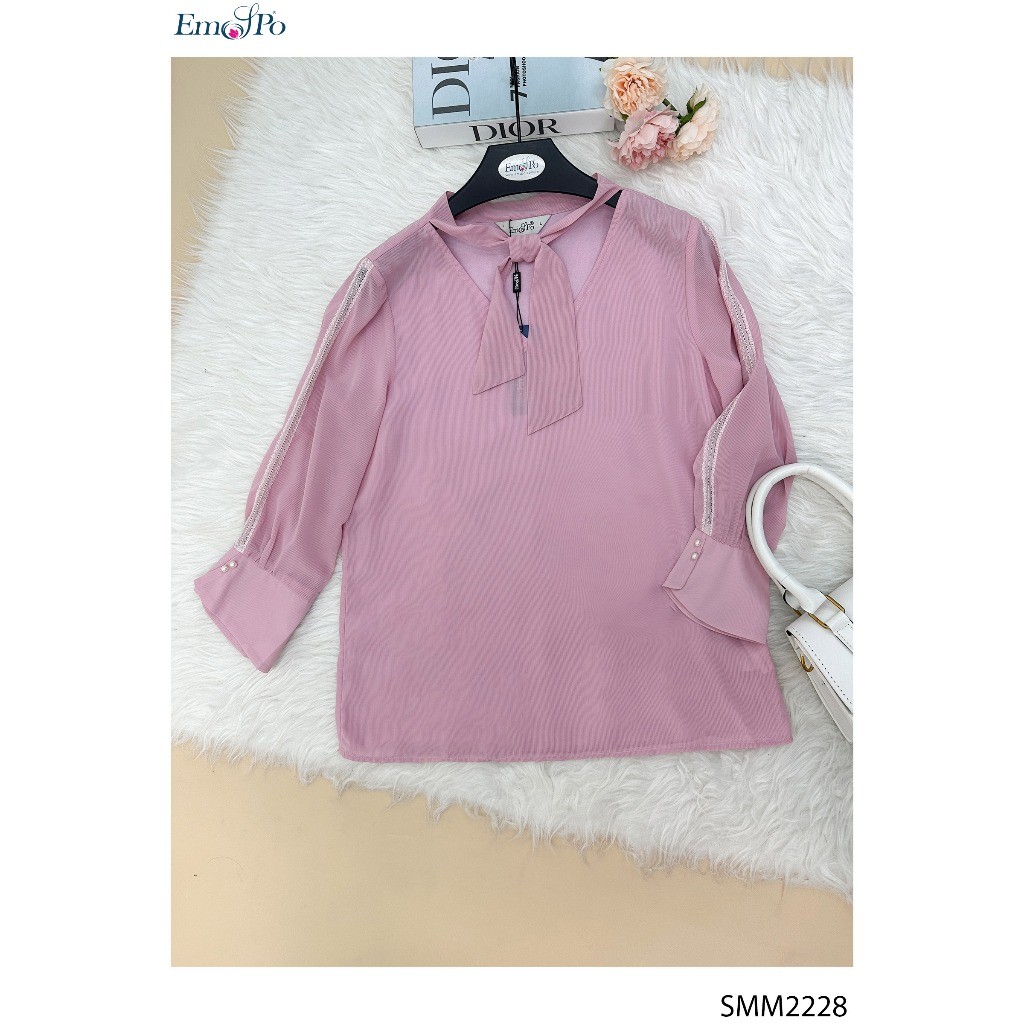 Emspo เสื้อเชิ้ตผู้หญิงคอปกผูกโบว์และเซนผสม SMM2228