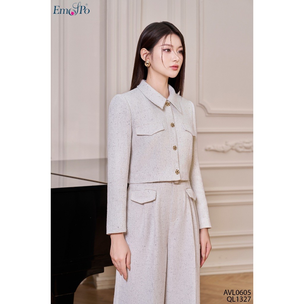 เสื้อกั๊ก Mezzanine คอปกเชิ้ตติดกระดุมและพนังกระเป๋าเทียม EMSPO AVL0605 เดิน QL1327