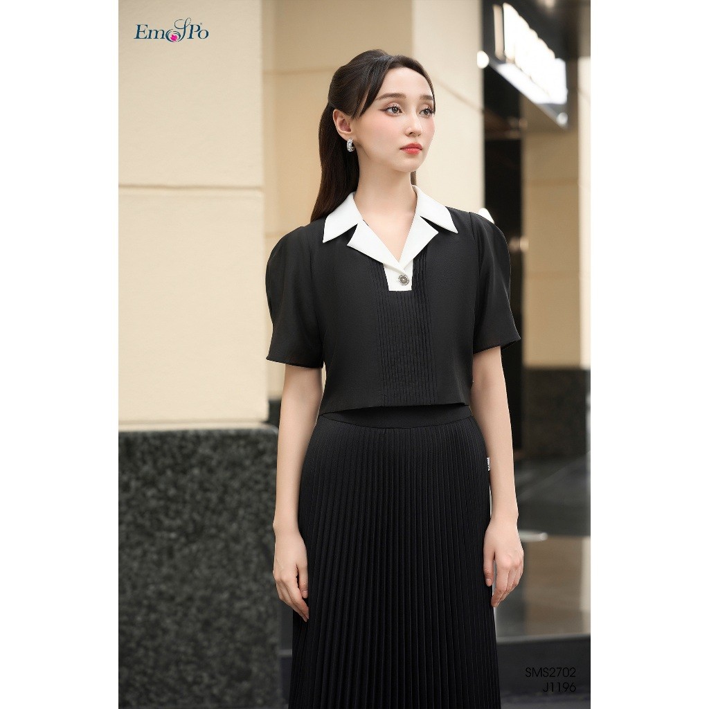 Mezzanine เสื้อคอปกจับจีบด้านหน้าและซิปซี่โครง EMSPO SMS2702