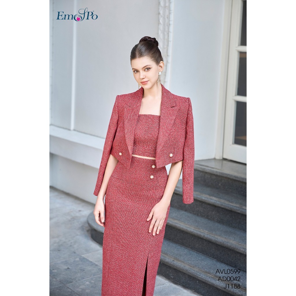 EMPO AVL0599 เสื้อกั๊กยาวปานกลางคอปกและกระดุมมุก มาพร้อม AD0042