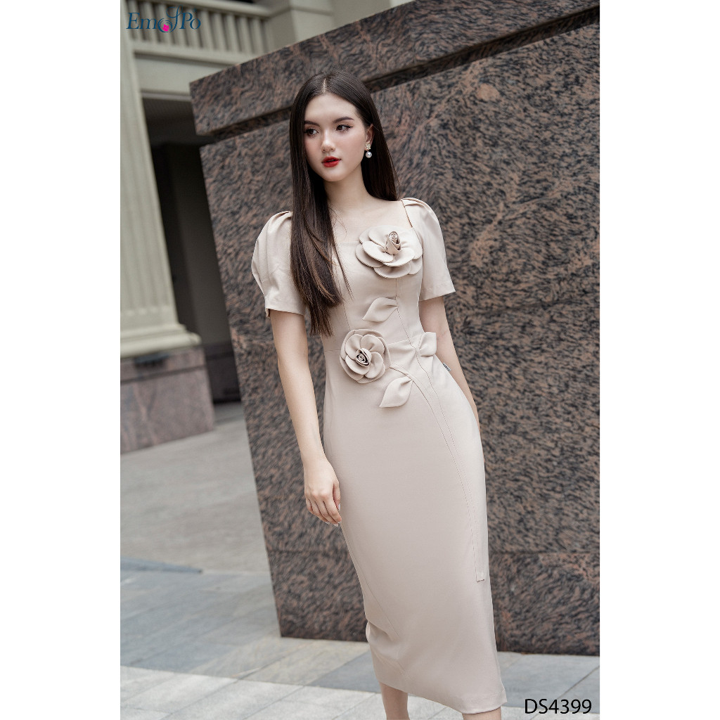 เดรสคอเหลี่ยมดอกใหญ่2ดอกemspo ดีเอส4399