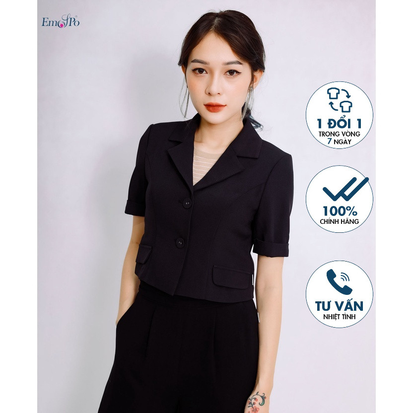 Emspo เสื้อกั๊กสั้น คอปก กระเป๋าเทียม AVM0569