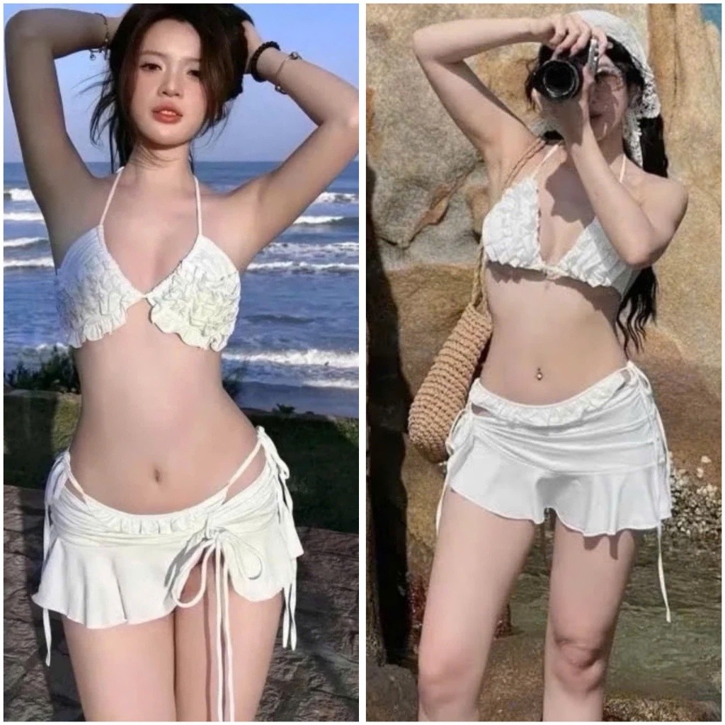 4LOVE Beach bikini Set with 3rd Floor Ruffles and Sexy Cute Skirt - R32