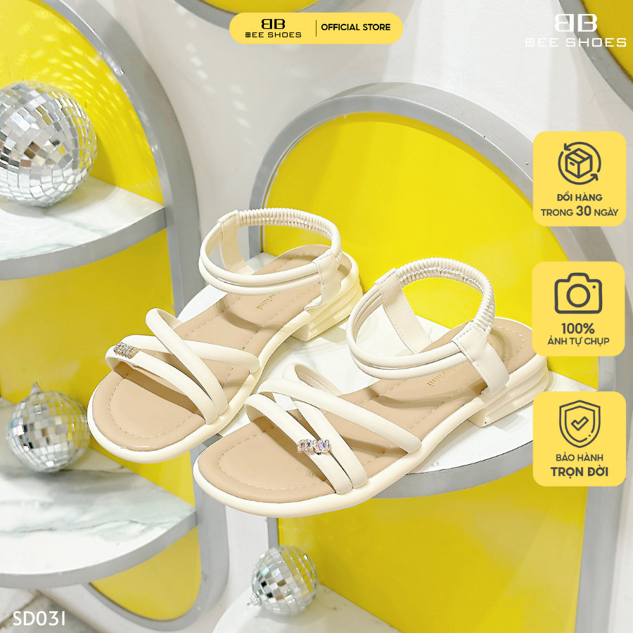 BEESHOES รองเท้าแตะผู้หญิงมีสายรัดส้นสูง 3p มีสีครีม SD031