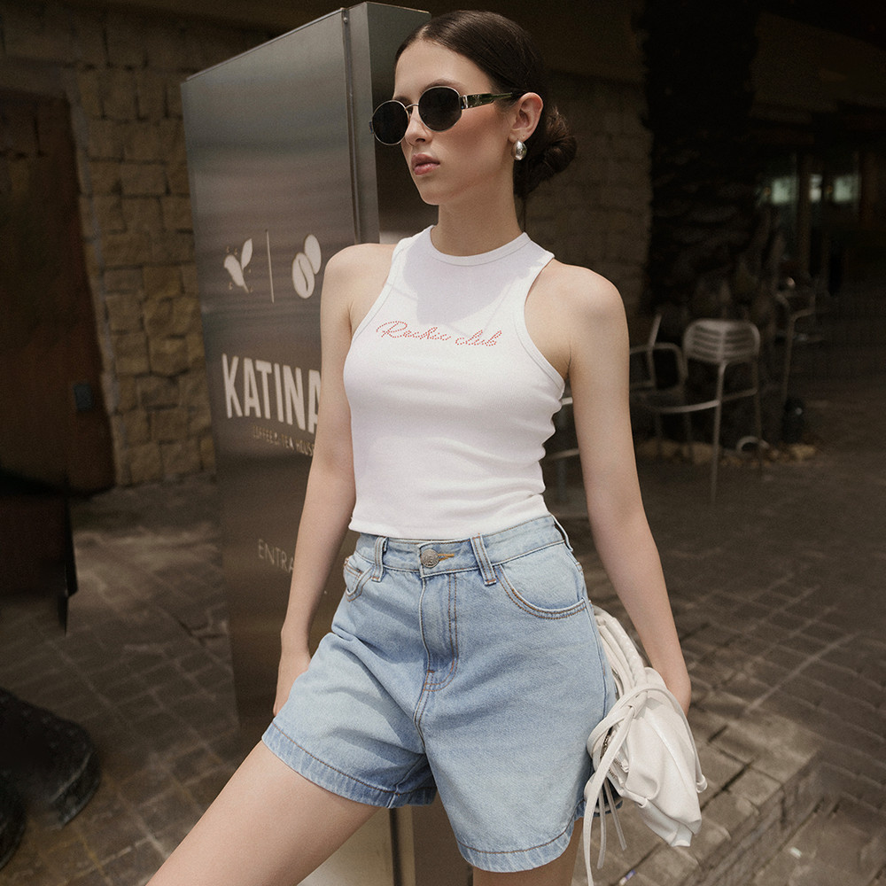 RECHIC Madely เสื้อยืดเสื้อกล้ามรัดรูปและบุคลิกภาพลูกปัด