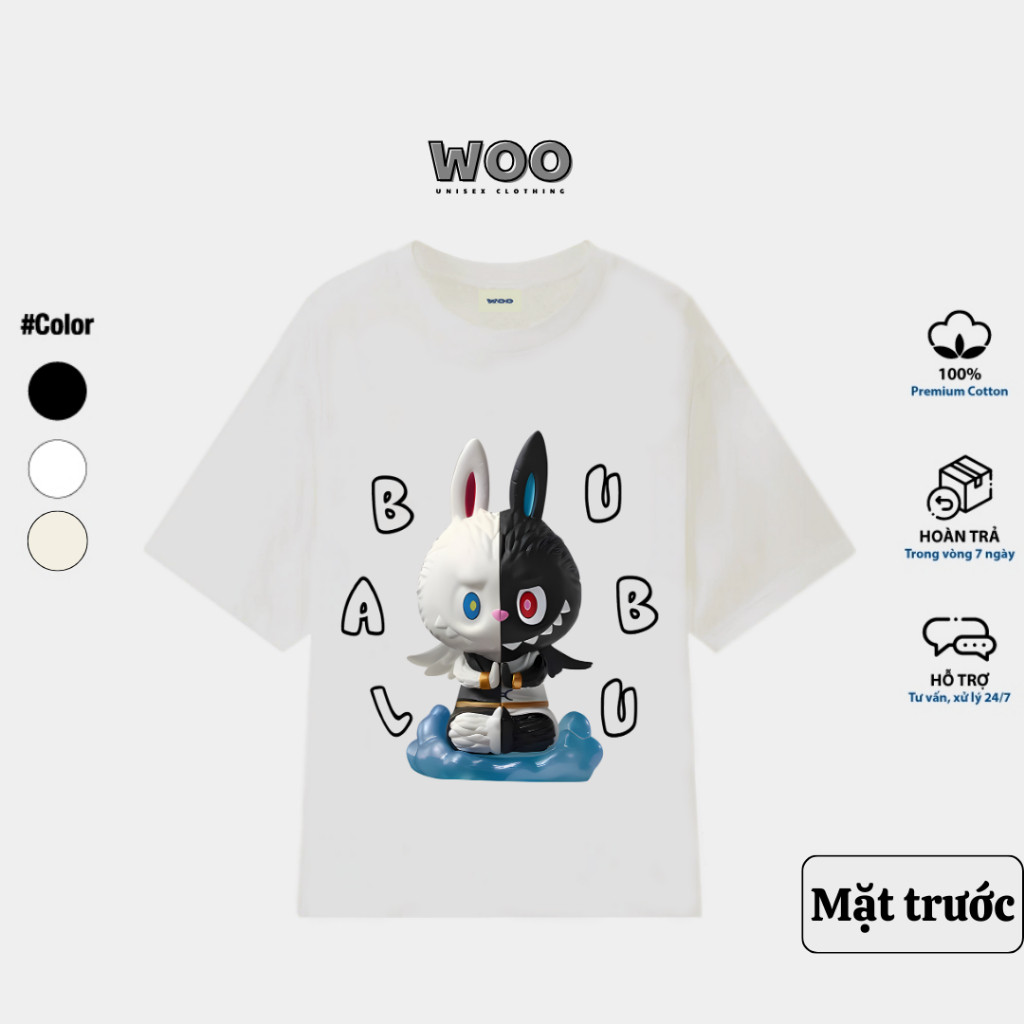 Woo LABUBU ZODIAC เสื้อยืดแขนสั้นผ้าฝ้าย 100% คุณภาพสูง 250gsm เท่ Woo Unisex Unisex WOO