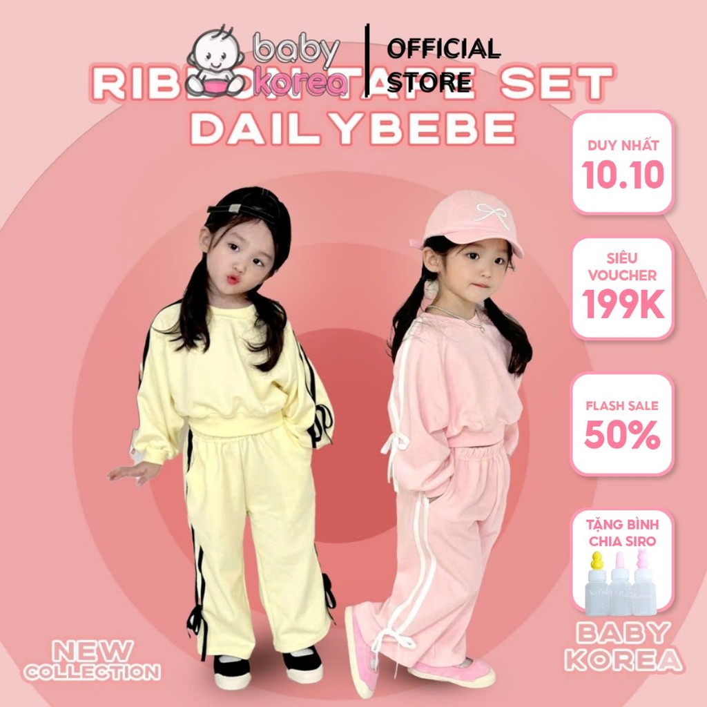 [GENUINE Dailybebe] Ribbon Tap Set เสื้อผ้าสักหลาดสําหรับเด็กผู้หญิงที่เกาหลีจาก 10 - 25kg BABYKOREA