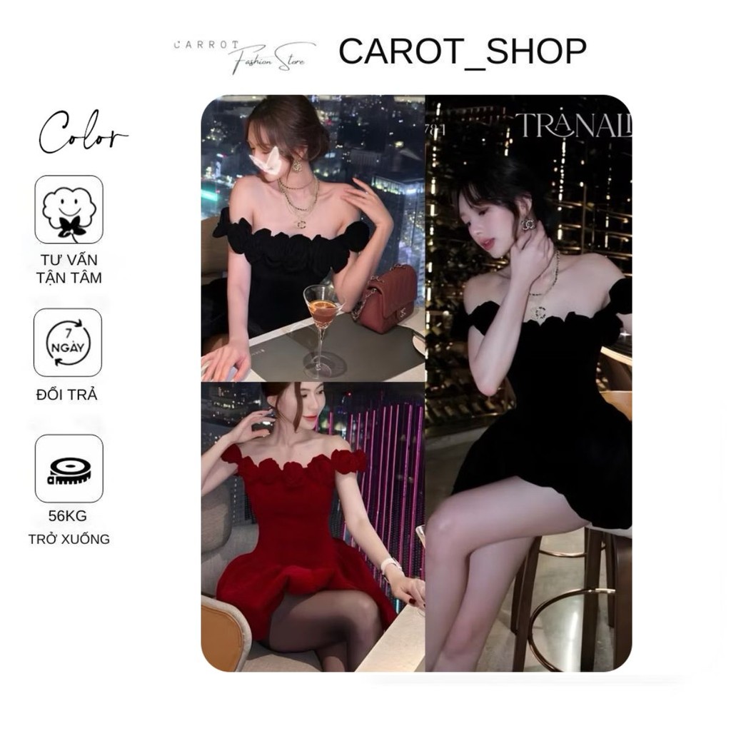(มีจําหน่ายใน Bigsize) LUXURY 8-FLOWER VELVET DRESS WITH PUMPKIN ROSE
