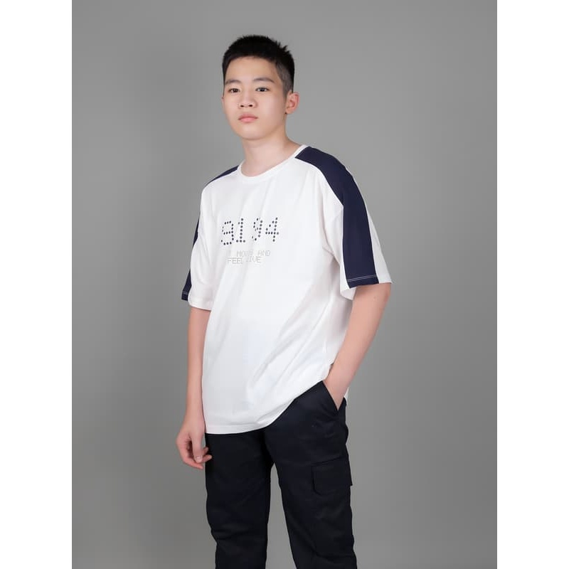 เสื้อยืดทหารเรือสีขาวทรงหลวมพิมพ์ลายเบอร์9194