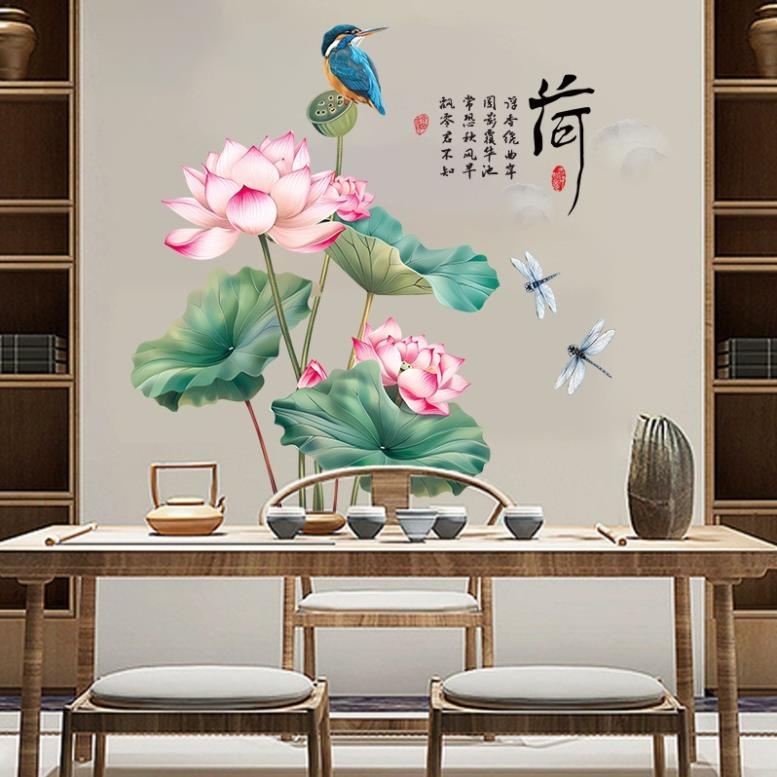 New Pink Lotus รูปลอกติดผนัง 3D 11