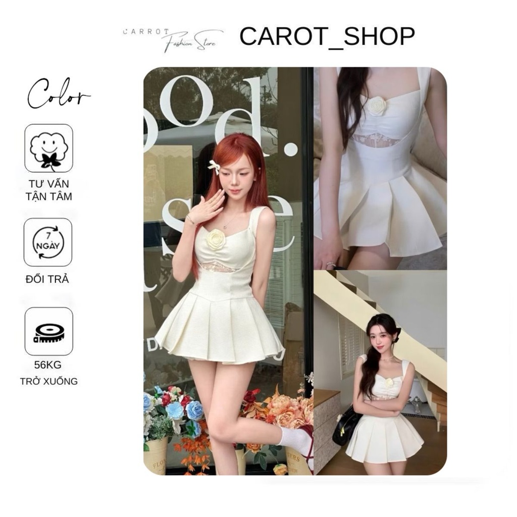 (พร้อมดอกไม้) ชุดเดรสเอวจับจีบ LADY STYLE with FLOWERS [มีโฟม+กางเกง] โดย CarrotStore