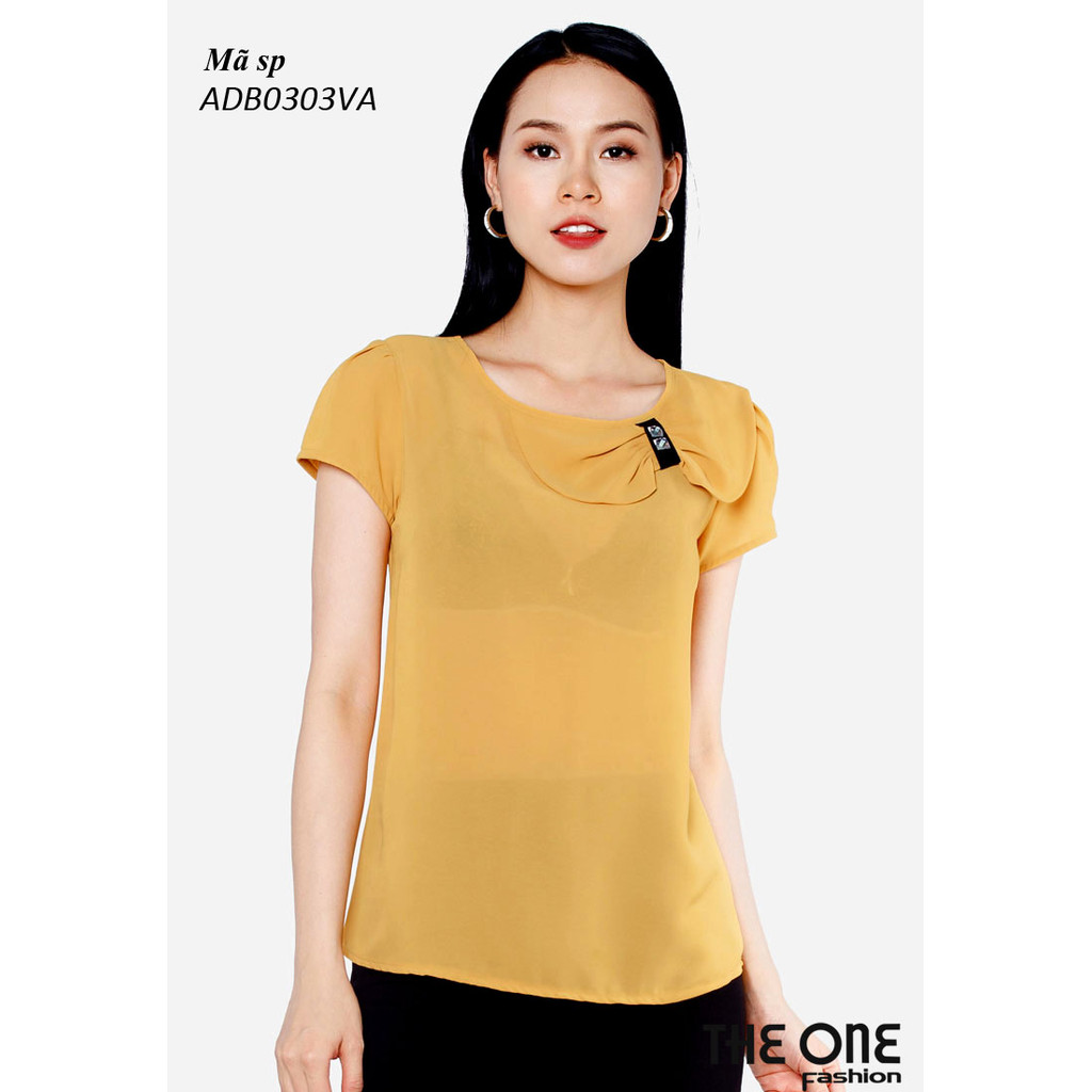 เสื้อชีฟองสีเหลืองคอปกโบว์ rhinestone ADB0303VA