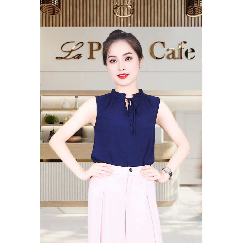 เสื้อแขนกุดมะม่วงสีม่วงทรงหลวมคอปกผูกเชือก ADB1592TT