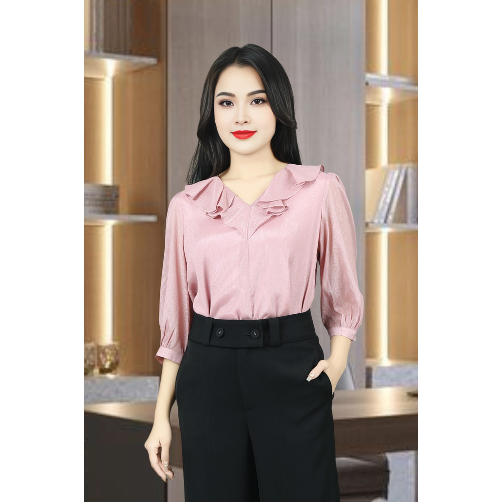 เสื้อเชิ้ตแขนสั้นผ้าไหมสีม่วงคอเต่า ADB2241TI