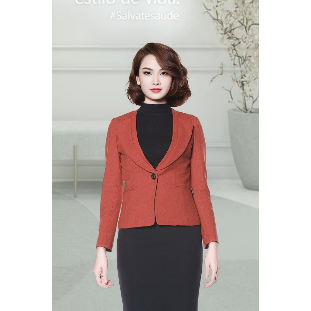 เสื้อกั๊กข้าวสีแดงพลัม 2 ชั้น แขนยาว คอปกพลิก ADH073DM