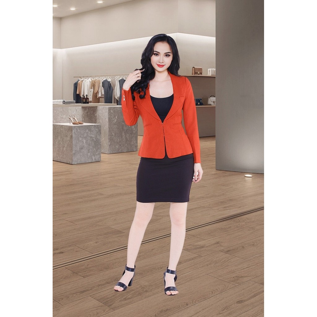 เสื้อกั๊กสีแดงพลัมแขนยาว 2 ชั้น คอปก ปกใหญ่ 2 ใบ ADH084DM