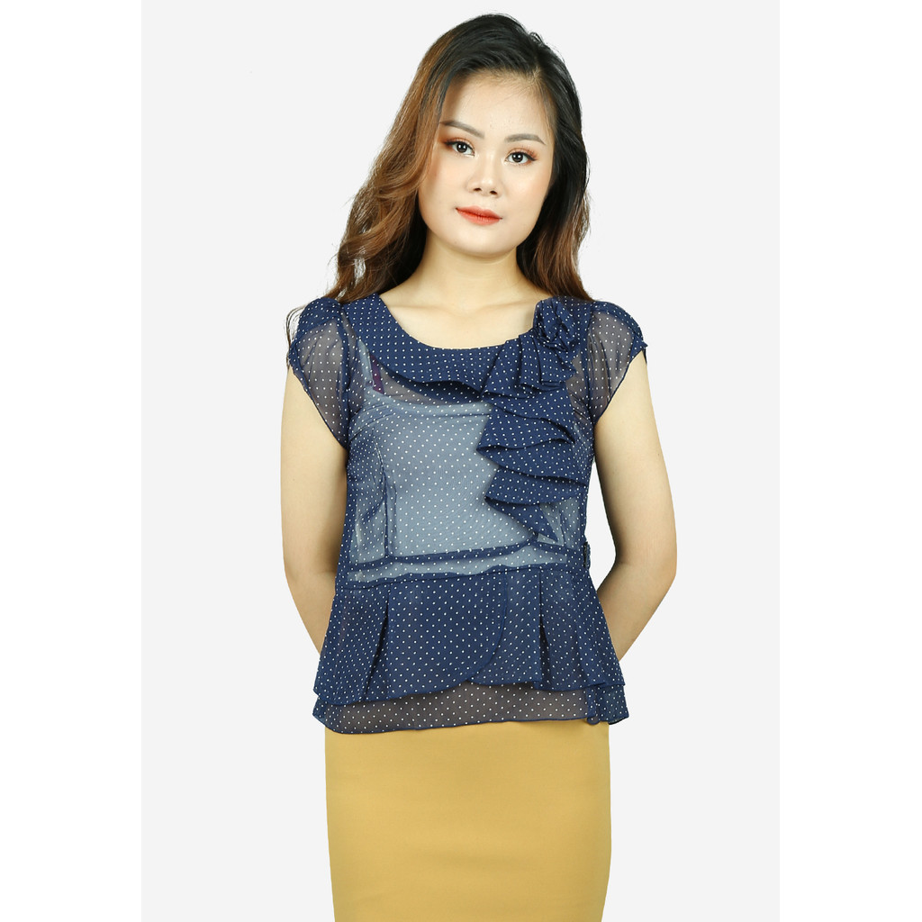 เสื้อชีฟองสีม่วงแขนสั้นคอปกโบว์ยาว ADX1873TT