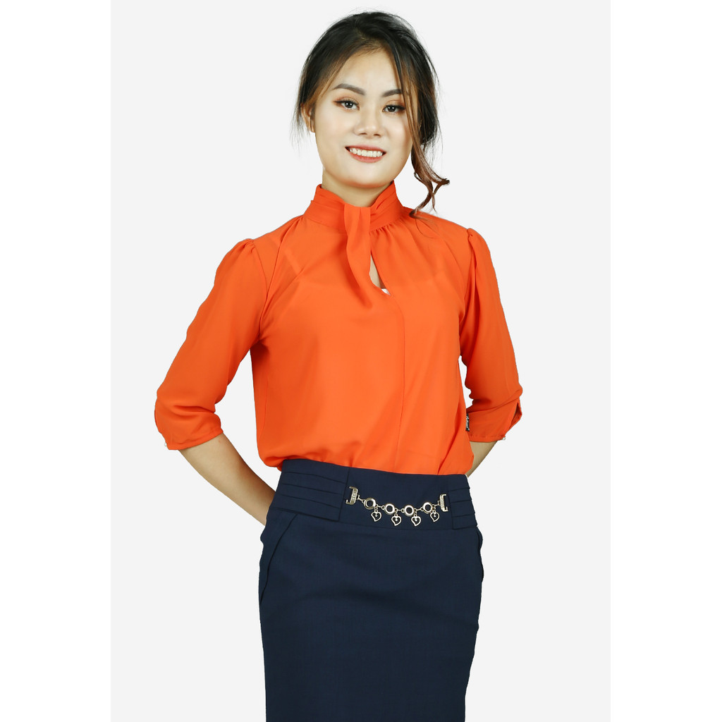 เสื้อชีฟองสีส้มแขนหลวมคอปกบาน ADX2141CA