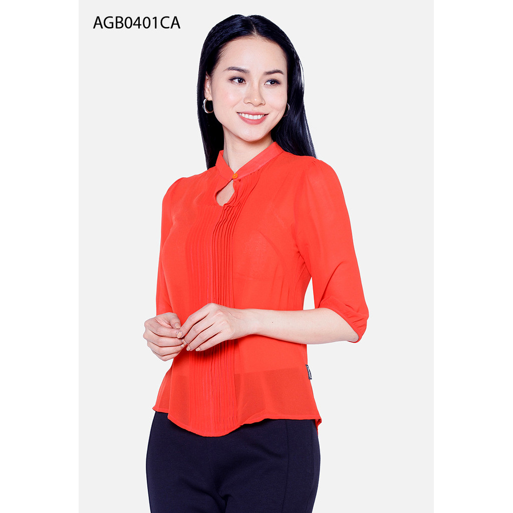 เสื้อชีฟองสีส้มแขนหลวมคอปกอกแนวตั้ง AGB0401CA