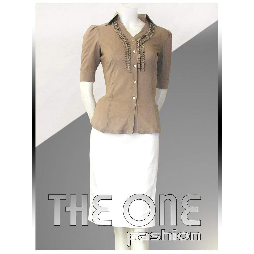 เสื้อเชิ้ตสีน้ําตาลหยาบแขนสั้นและคอปก V คู่ AGB04NA