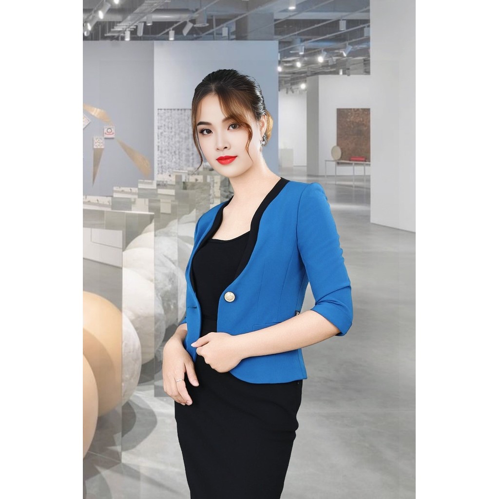 เสื้อกั๊ก 2 ชั้น แขนป่านสีน้ําเงินและคอกุ๊น AVB0411GXA