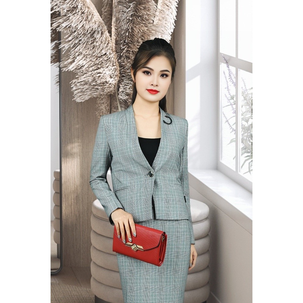 เสื้อเชิ้ตแขนยาว 2 ชั้นคอปกลายตารางสีชมพูและพนังสี่เหลี่ยม AVB089CRHO