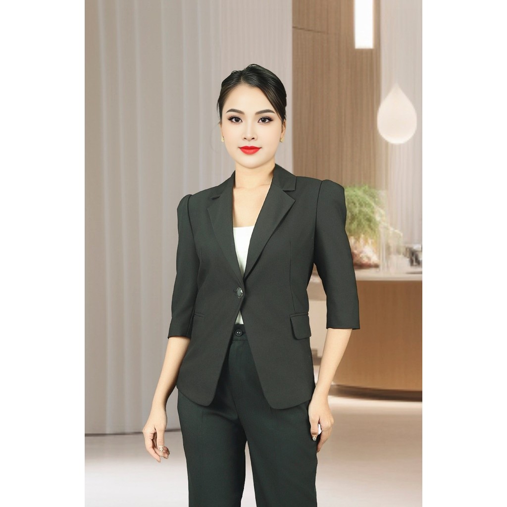 เสื้อกั๊ก 2 ชั้น คอปกไขว้สีดํา ปก 2 เม็ด 1 เม็ด AVB1121CHDE