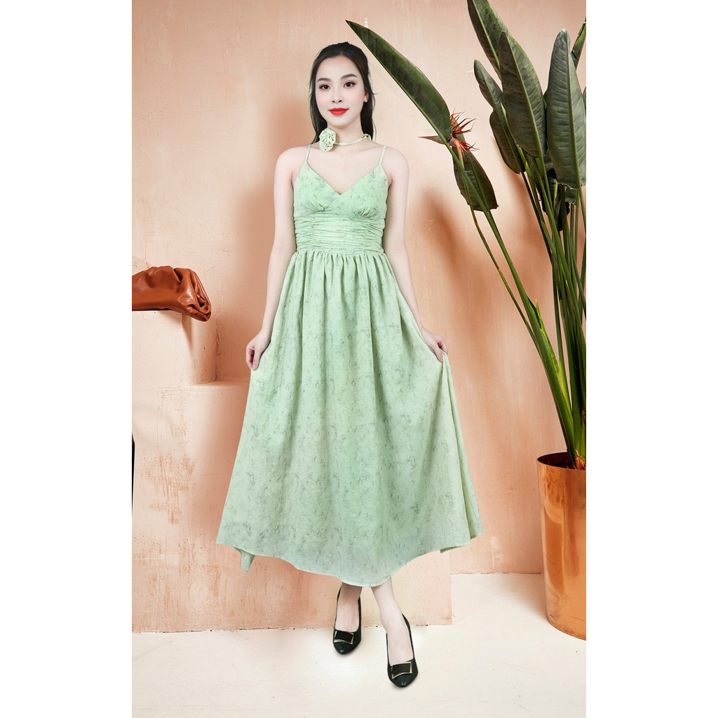 แม็กซี่เดรสยาว 2 สาย คอปกโบว์ลายดอกไม้ผ้าไหมสีขาว D3012CO