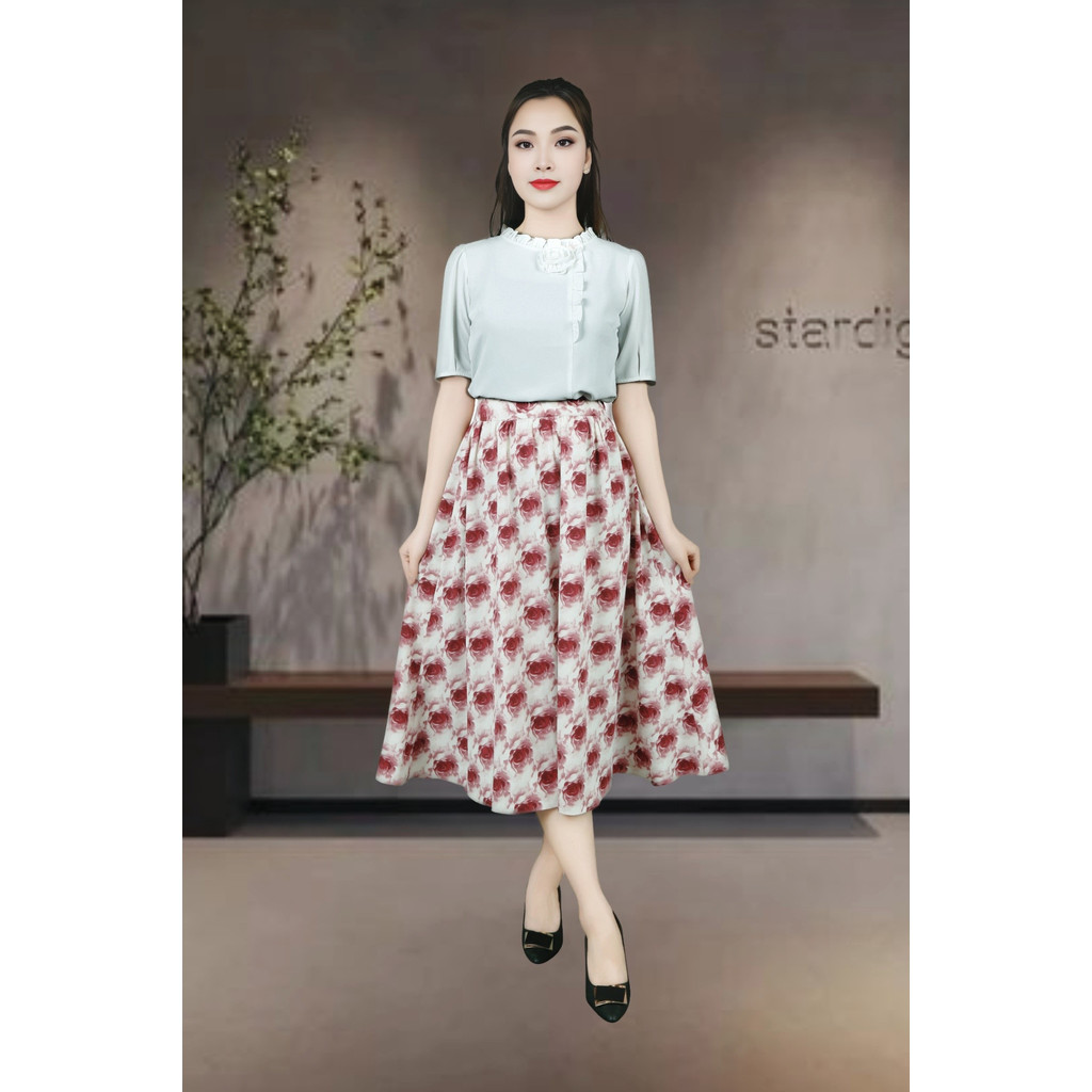 VDS3292HHTI กระโปรง 1 ชั้นจีบยาว