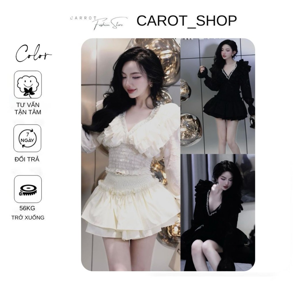 ชุดเสื้อคอวี Rhinestone แขนยาวพร้อมคอลเลกชัน LUXURY LEVEL BY CARROTSTORE