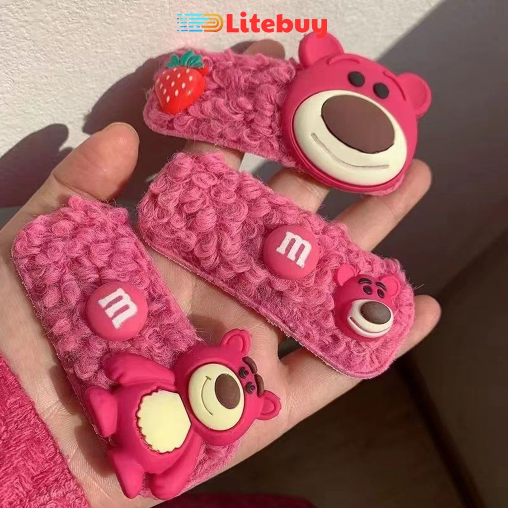 PVN60335 กิ๊บติดผมหมีสตรอเบอร์รี่น่ารักสีชมพู T5