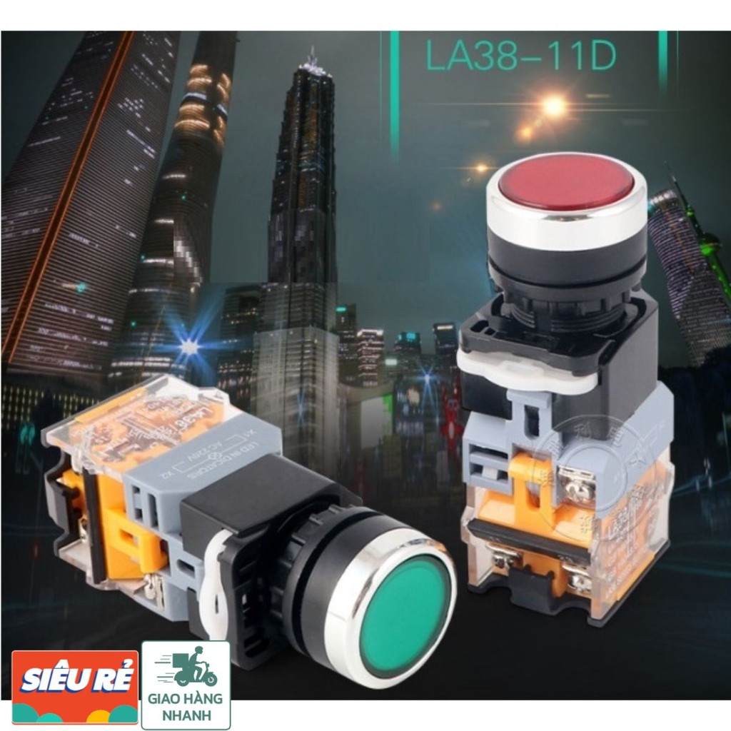 คอมโบปุ่มกดแบบปล่อย 10 ปุ่มพร้อมไฟ LA38-11D- พี่ 22mm 220V
