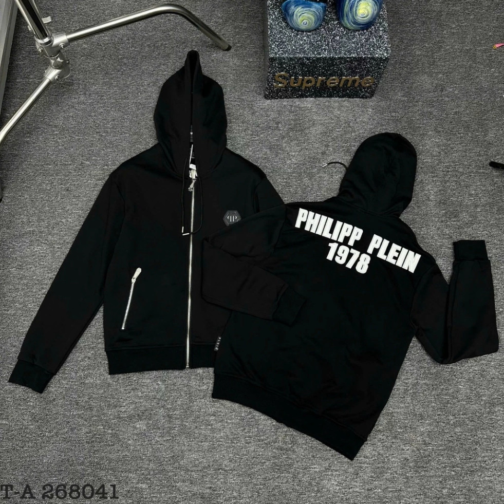 Aut Philip Zip Hoodie Plain Black with Logo หมวกหนังปักลาย - เสื้อแจ็คเก็ตมีฮู้ดผ้าฟลีซแบบหนา 9