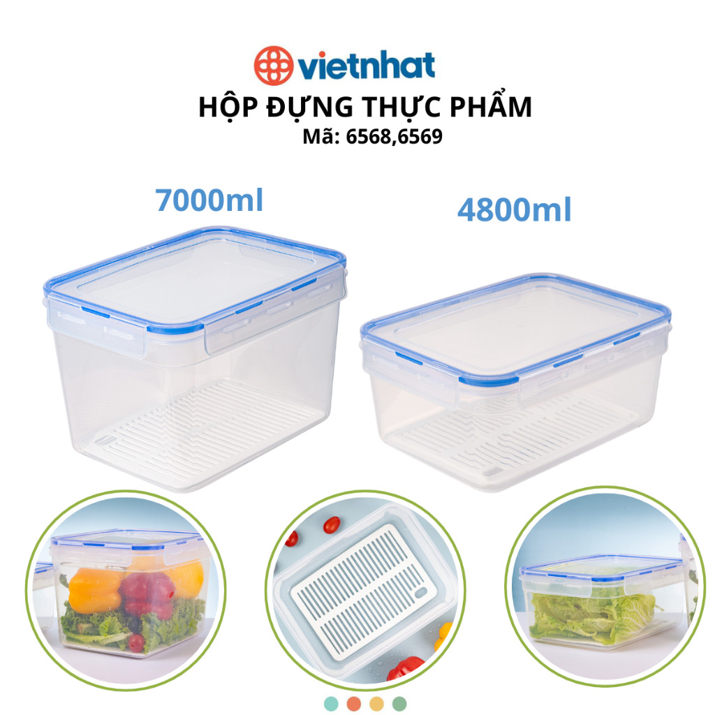 ของแท้ VIET JAPAN กล่องใส่อาหารทรงสี่เหลี่ยม ความจุ 4800ml / 7000ml (รหัส 6568,6569)