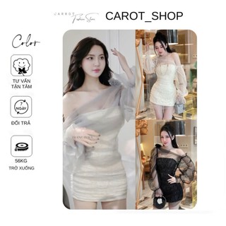 ???? ( ???????) Đầm ôm body ren tơ trễ vai tay dài phong cách sexy (??̀? ???̂̀? + ??́?? ???̂̀?) by CarrotStore