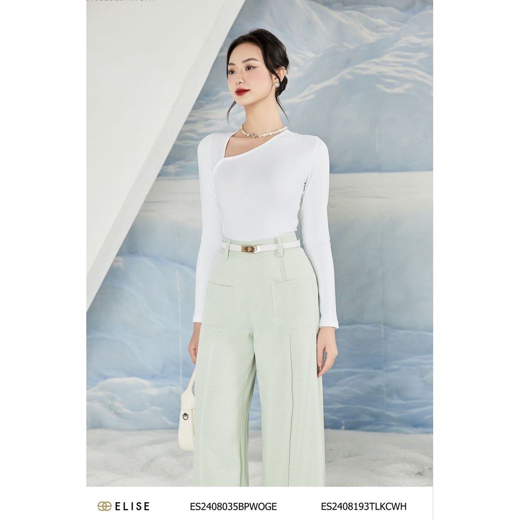 เสื้อยืดแขนยาว Elise ES design คอปก offset2408193TLKCWH