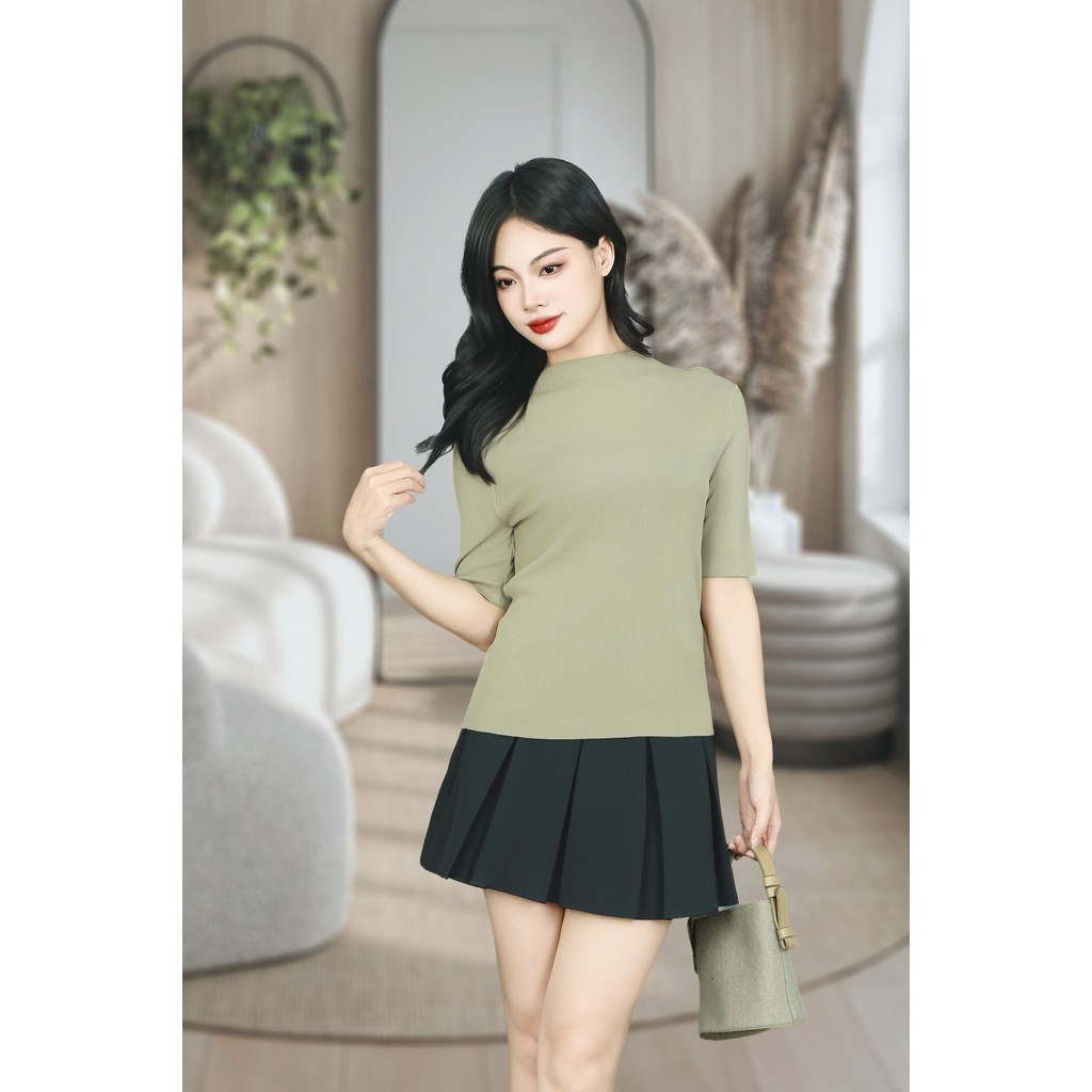 เสื้อสเวตเตอร์สีน้ําตาลคอปก 3F แขนสั้น AL663NA