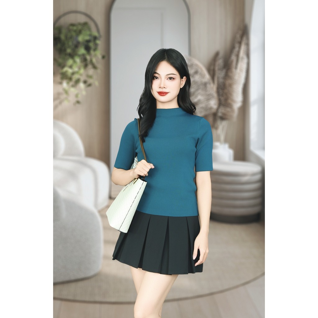 เสื้อสเวตเตอร์สีน้ําเงินเข้มคอปก 3F แขนสั้น AL663XD