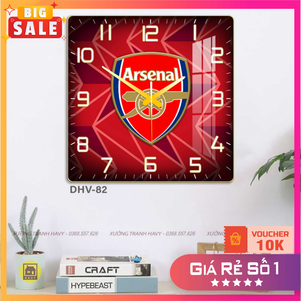 นาฬิกาแขวนกระจกทรงสี่เหลี่ยม Arsenal Club พร้อมไมโครโฟนกระจกพิมพ์ลาย UV คุณภาพสูง
