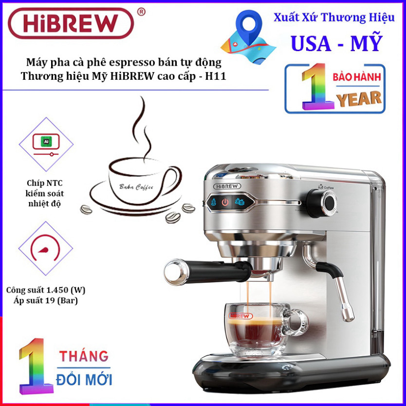 [GENUINE] เครื่องชงกาแฟ Espresso, Cappuccino กึ่งอัตโนมัติ แบรนด์อเมริกันพรีเมี่ยม HiBREW - H11