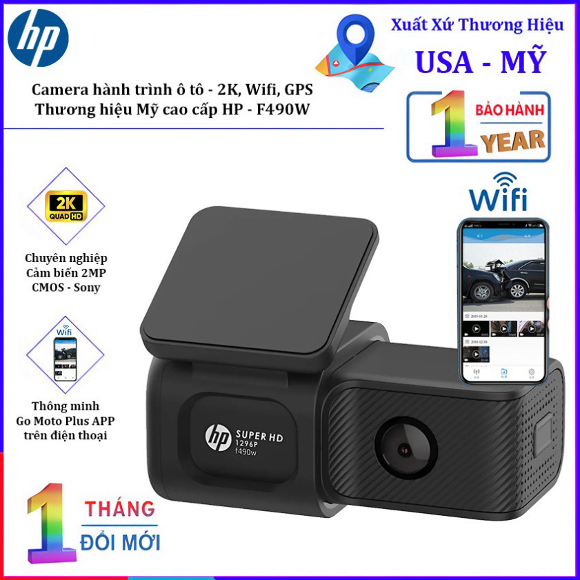 [CHÍNH HÃNG] Camera hành trình ô tô độ phân giải 2K, Wifi. Thương hiệu Mỹ cao cấp HP - F490W