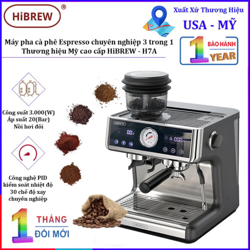 [GENUINE] เครื่องชงกาแฟเอสเปรสโซมืออาชีพ 3-in-1 แบรนด์อเมริกันพรีเมี่ยม HiBREW - H7A (CM5020DI-GS)