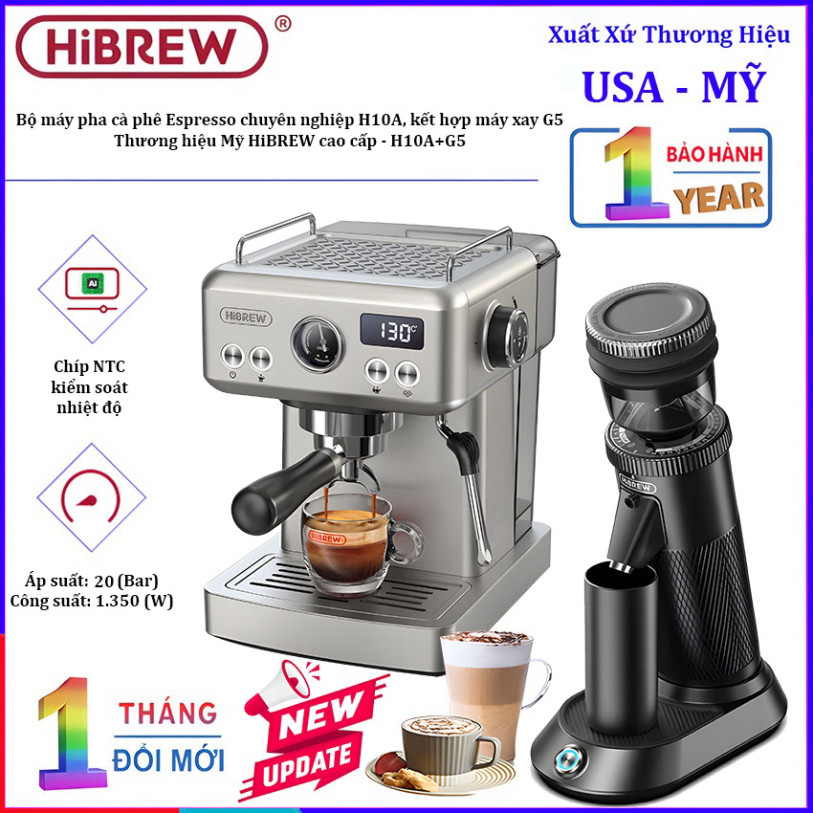 [GENUINE] เครื่องชงกาแฟ Espresso ระดับมืออาชีพ แบรนด์อเมริกันระดับไฮเอนด์ HiBREW - H10A และเครื่องบด
