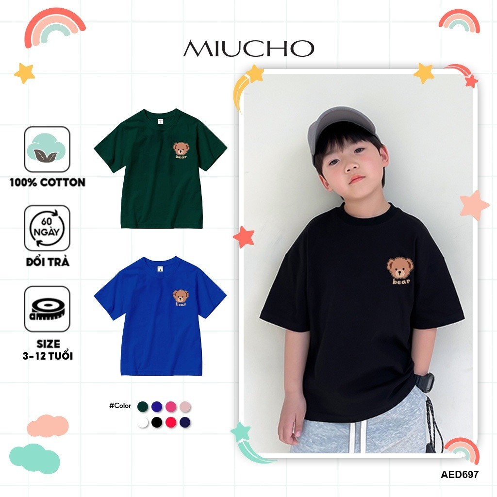เสื้อยืดเด็กผู้ชายทรงหลวม EED697 Miucho ผ้าคอตตอนสุดเท่ 100%