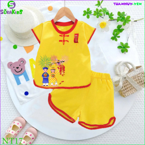 Combo 2 ชุดปุ่ม Tet ใหม่แสนสุขสําหรับเด็กชายและเด็กหญิงเสื้อเด็กตั้งแต่ 6kg-30kg.NT17 -TH